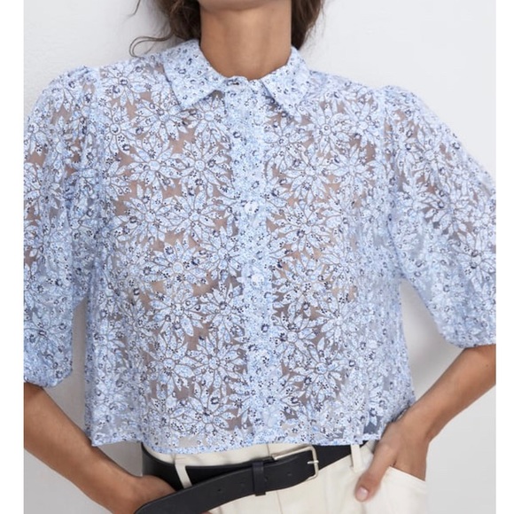 Zara Tops Zara Floral Organza Button Down Blouse Poshmark